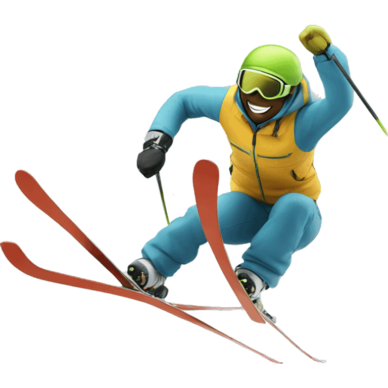 A skier  doing a big jump whit skis  emoji