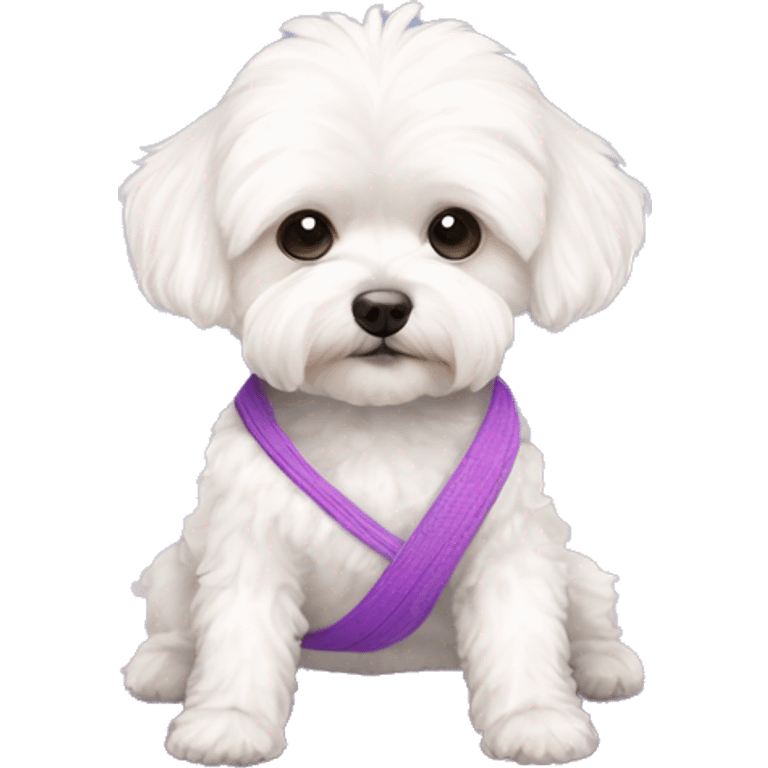 White maltipoo in a yoga outfit with a yoga mat  emoji