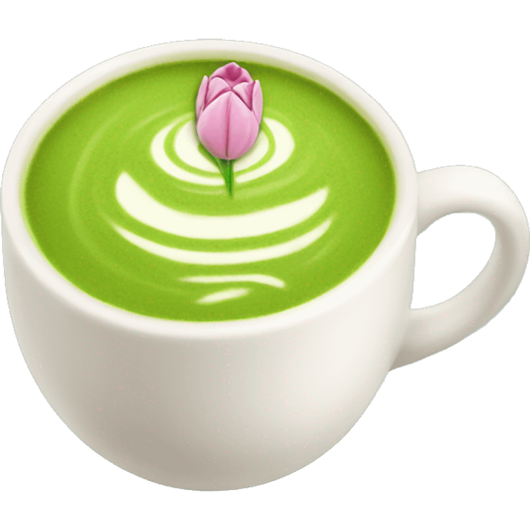 matcha latte in with cup with tulip art emoji