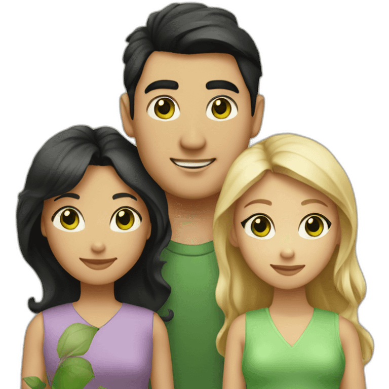 “A family with a man having black hair and Asian black eyes, and a woman with blonde hair and green eyes, and a daughter with brown hair.” emoji