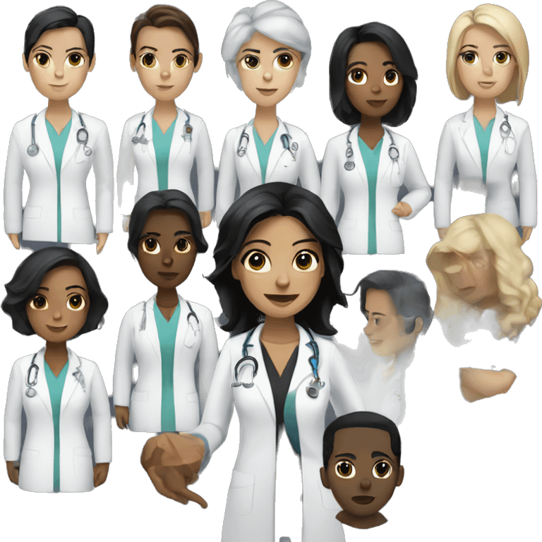 Female white doctor with black hair and black eyes emoji