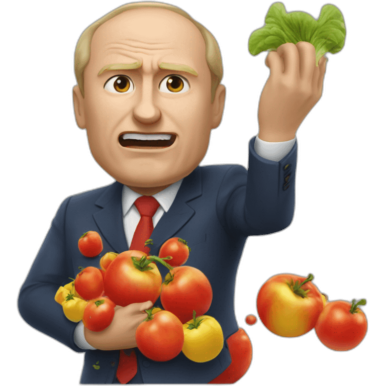 Vladimir poutine getting hit by rotten tomatoes emoji