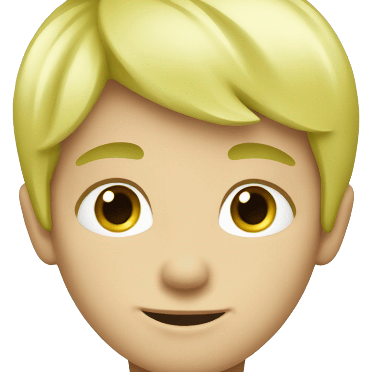 An attractive boy with light yellow hair, bright light grass green eyes emoji