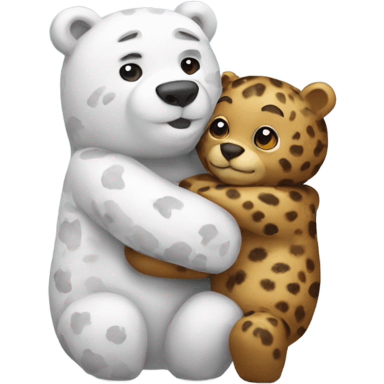 A snow leapord and a bear hugging  emoji