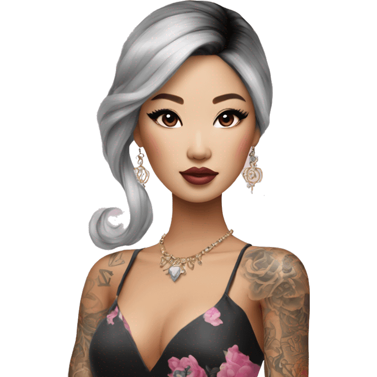 glamorous asian barbie with tattoo emoji