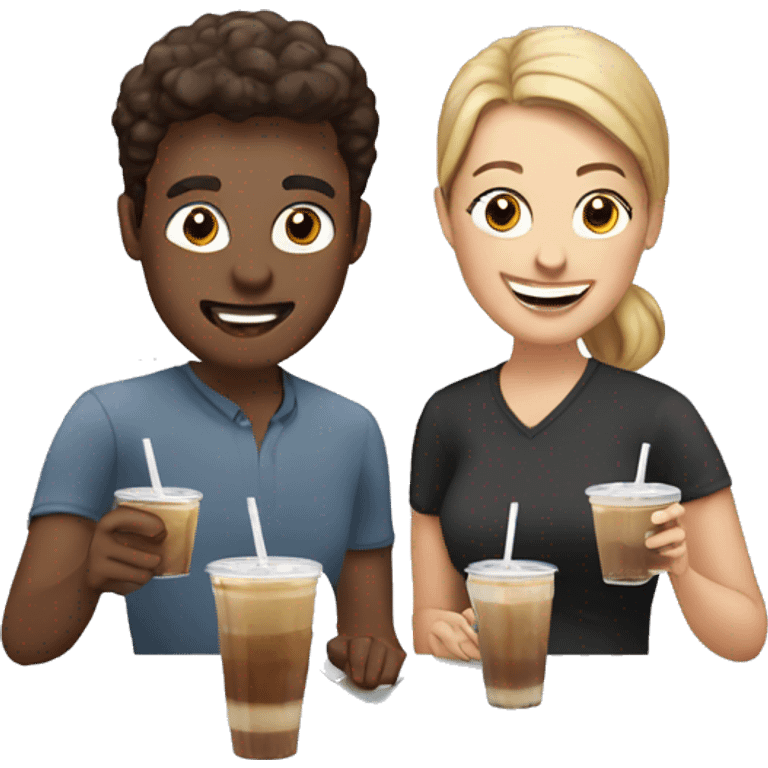 Marketing team members working while drinking iced coffee emoji