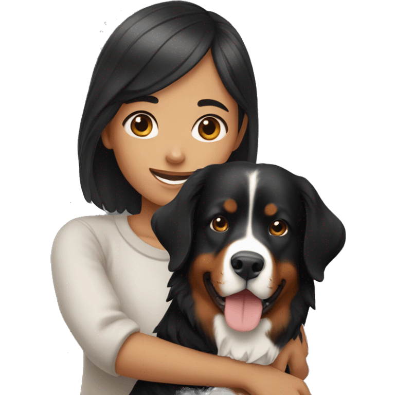 Asian girl with a Bernese Mountain Dog emoji