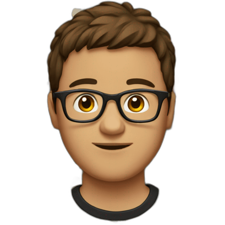 brown hair guy wearing glasses and dark t-shirt with flowers print emoji