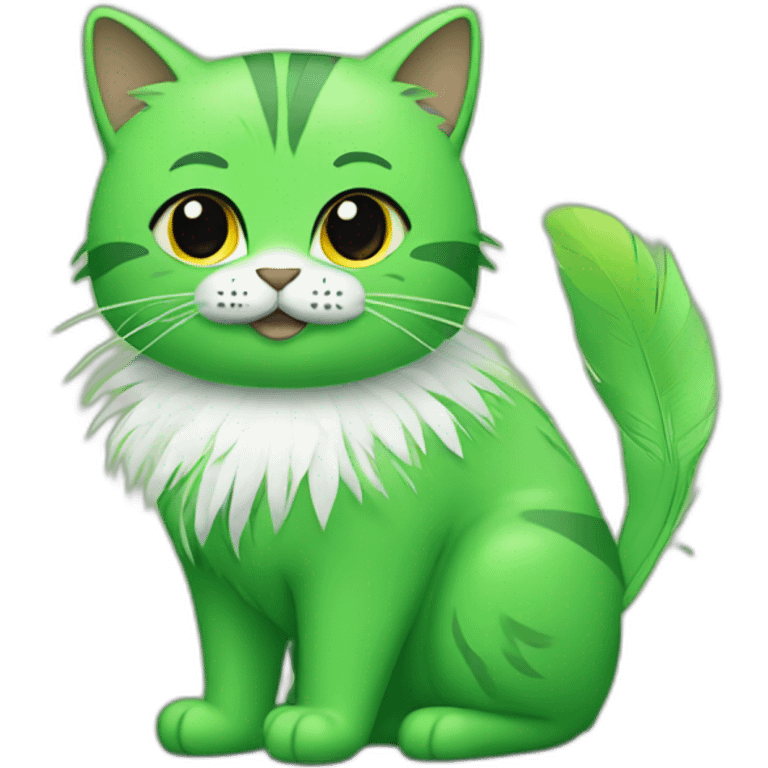 Green cat with feathers instead of hair emoji