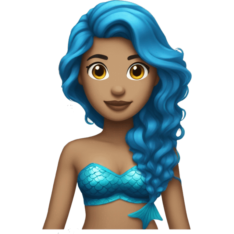 lightskin mermaid with brunette hair and blue tail emoji