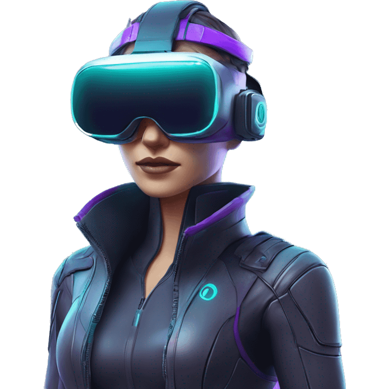 Secret human agent in a futuristic hat with in Apple VR goggles headset code display on the goggles , cyberpunk, cyan and purple colors, only upper body portrait, front facing the camera  emoji