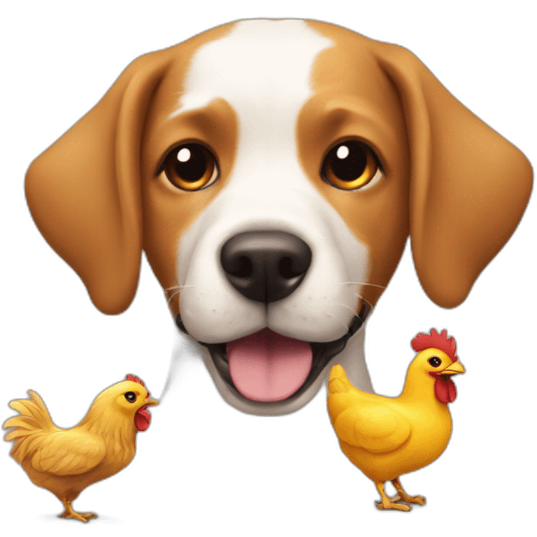 Dog plays with chiken emoji