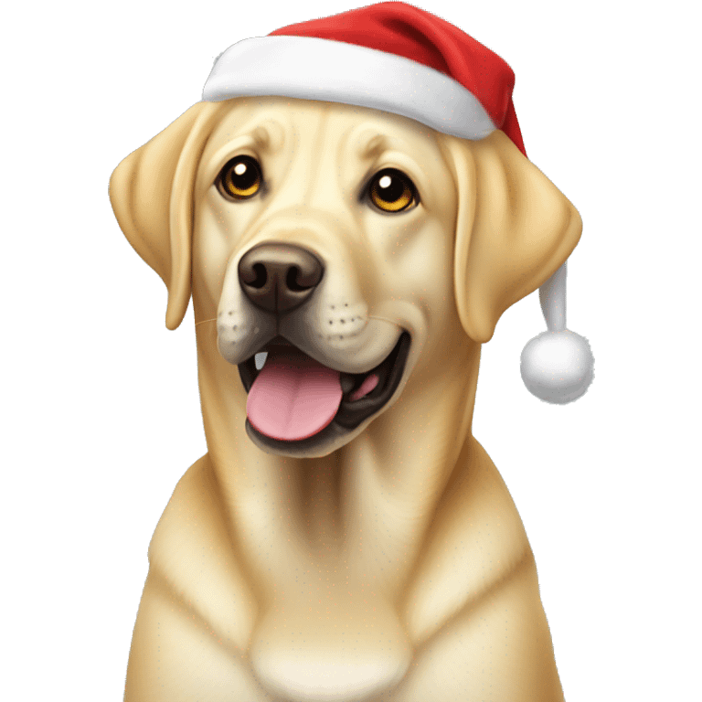 Yellow labrador wearing a santa hat emoji