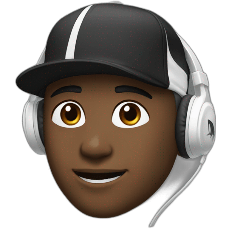 Huy with earphones, médium short hair black, AND Nike Cap. White skin emoji