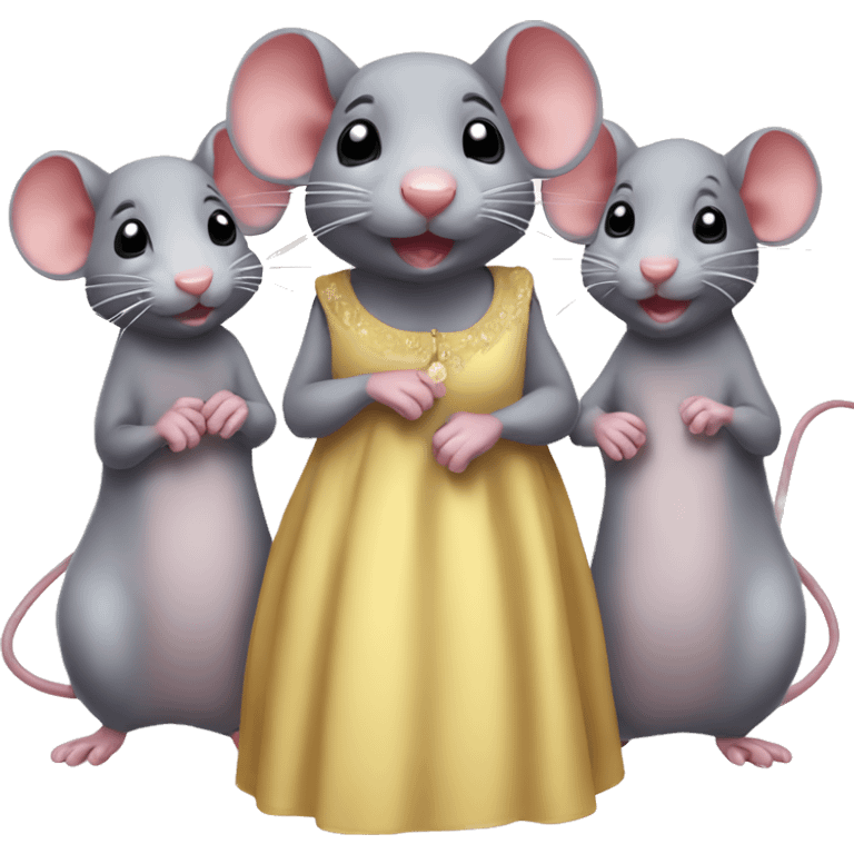 Five cute rat friends with dress  emoji