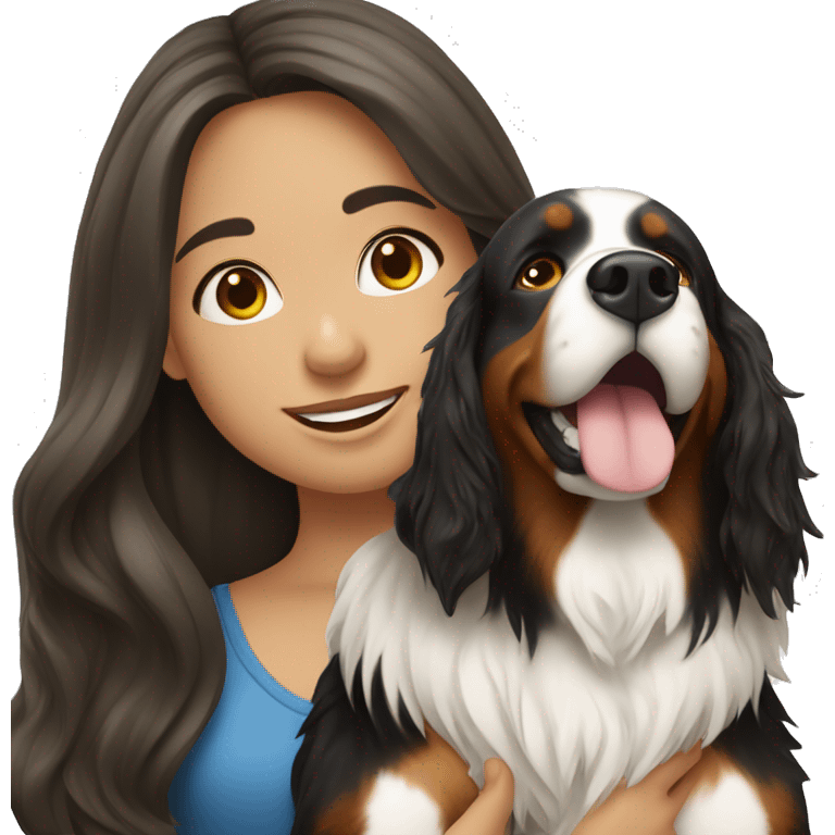 white Brunette long haired girl with bernese mountain dog emoji