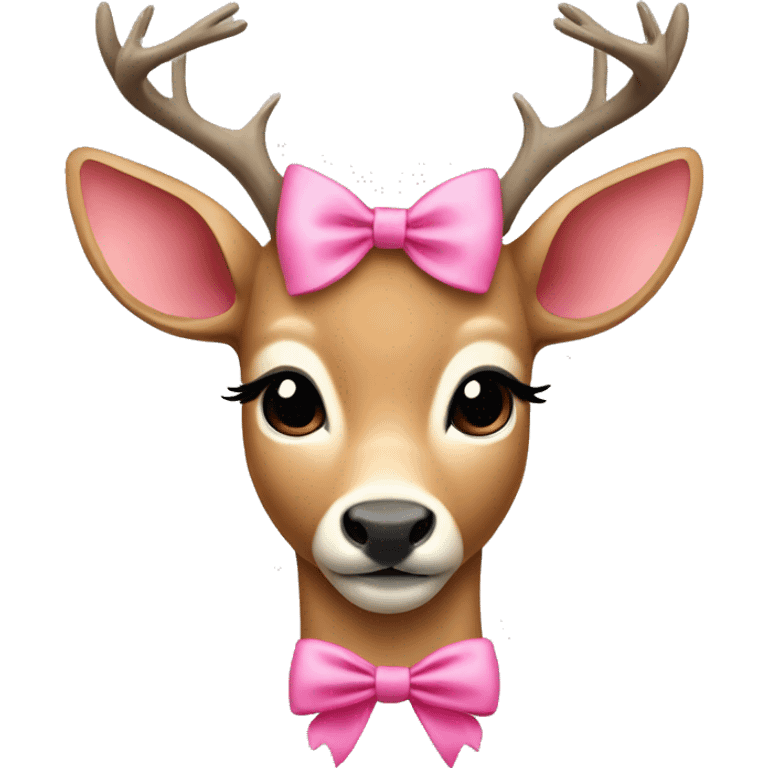 A deer but in light colors with a pink bow emoji