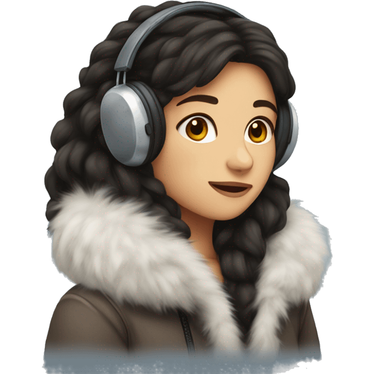 Winter girl long dark hair fluffy earmuffs  emoji