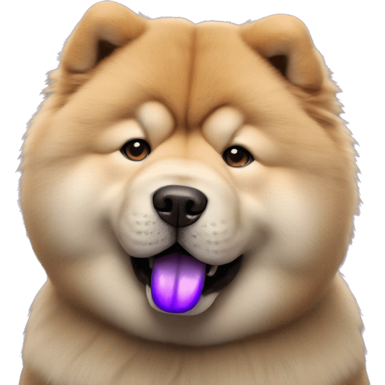 Chow chow with purple tongue, photorealistic 4k emoji