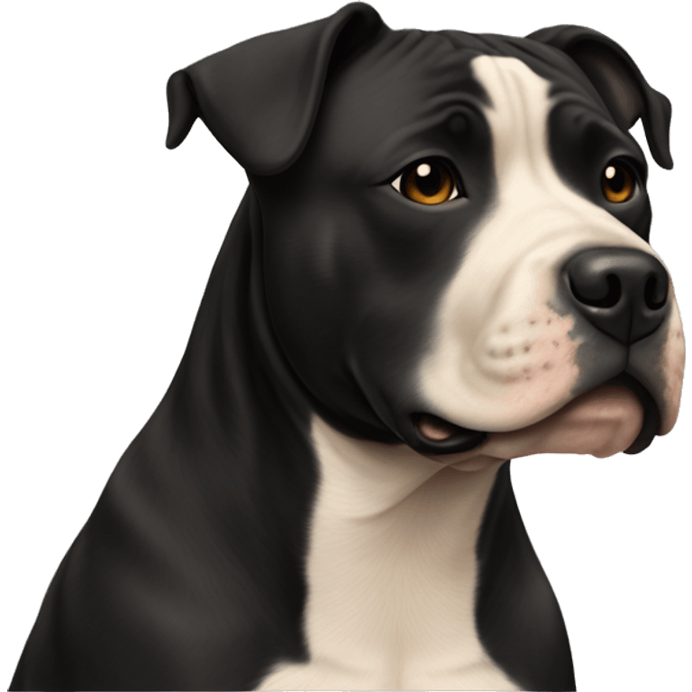 Black Staffordshire bullterrier whit long blond owner emoji