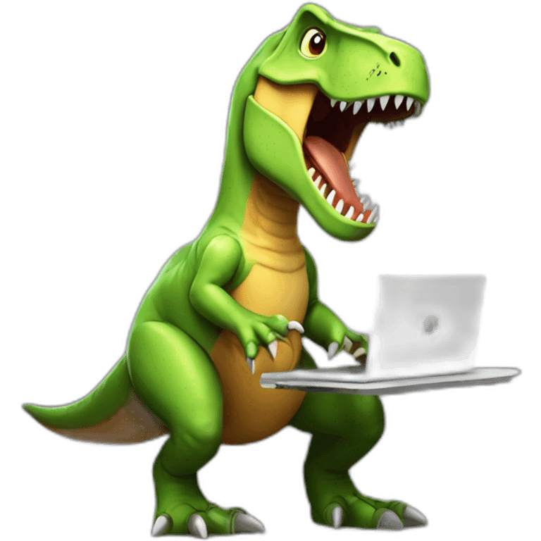 t-rex with a computer emoji