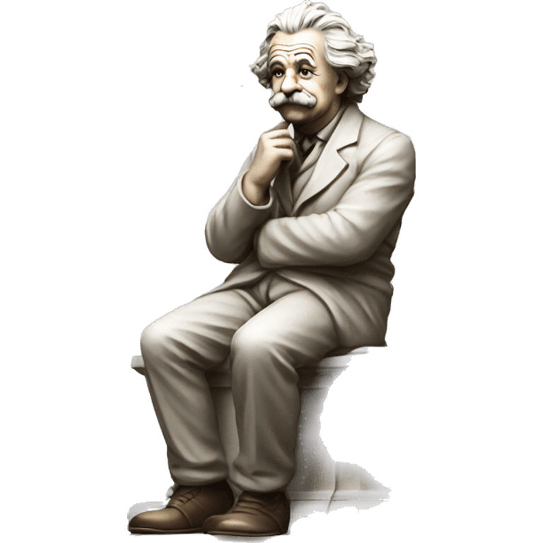 sitting philosopher-statue as albert einstein lean on hist fist emoji