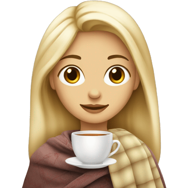 Blond girl with a tea and a blancket emoji