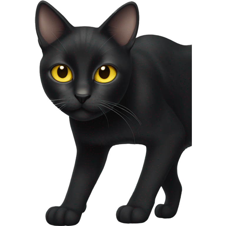 Black cat, with white stripe from the middle of the eyes to the chin, with yellow eyes emoji