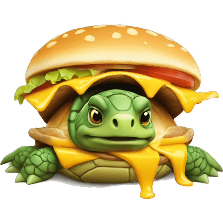 Turtle eating cheeseburger emoji