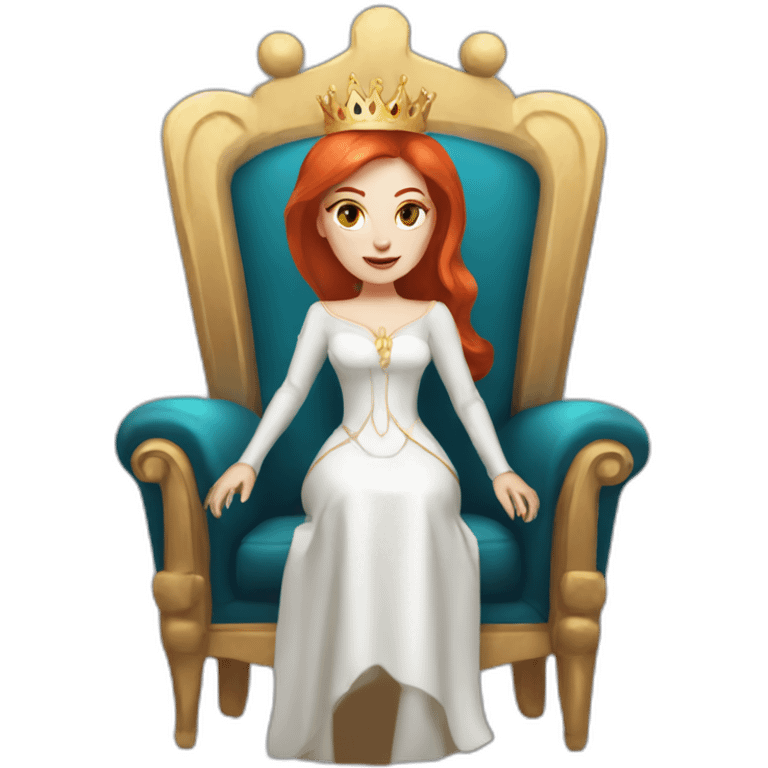 white skin redhead queen with straight hair wearing white gloves on her throne emoji