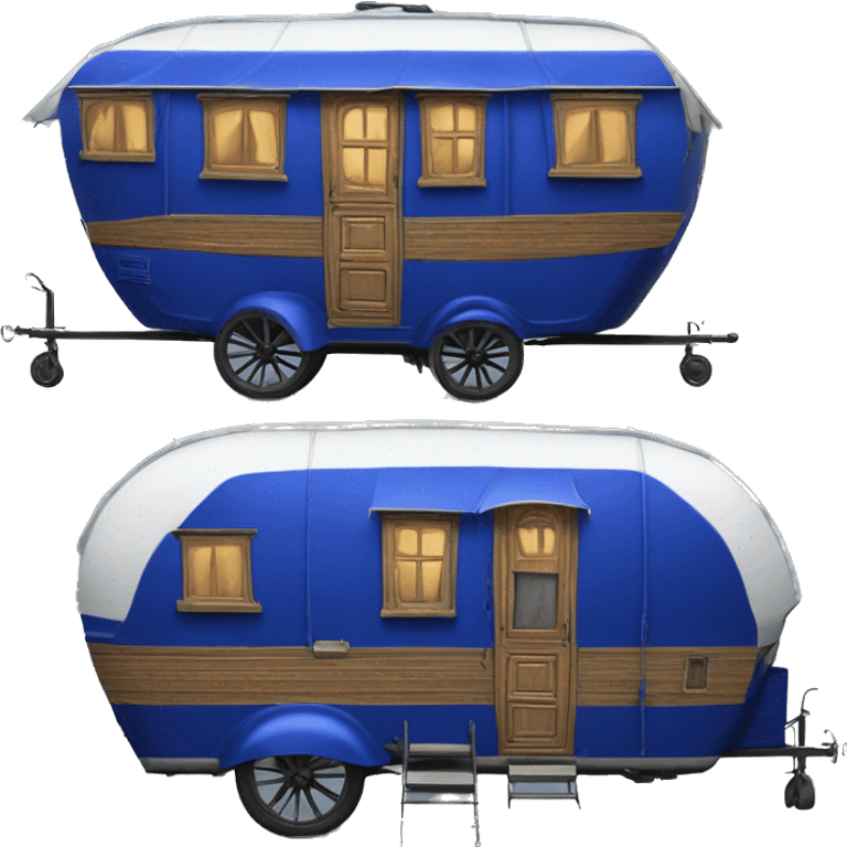 Realistic cobalt blue vintage round gypsy caravan wagon camper emoji