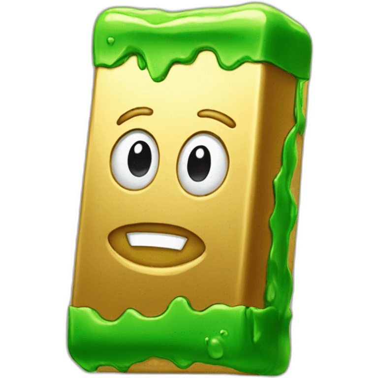 A golden bar with a face that’s green emoji