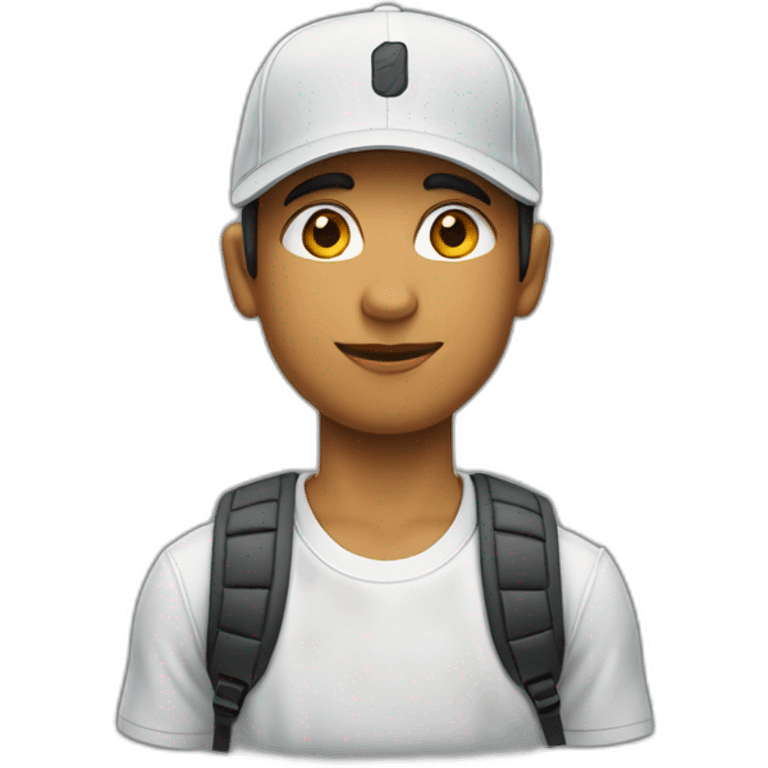 Joven. Moreno, con gorra en su cabeza, Ropa Nike emoji