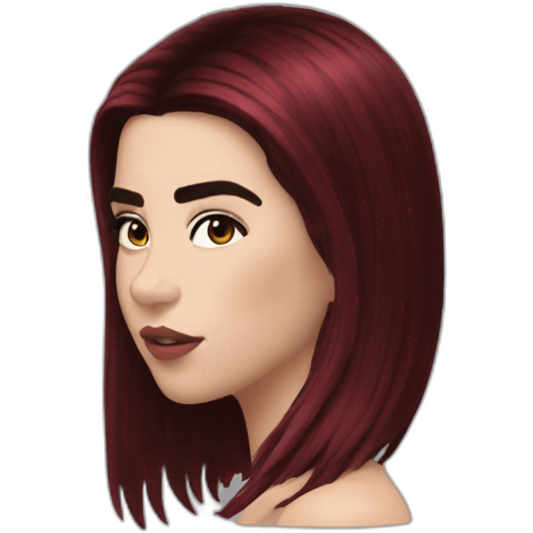 Dua Lipa with dark red hair emoji