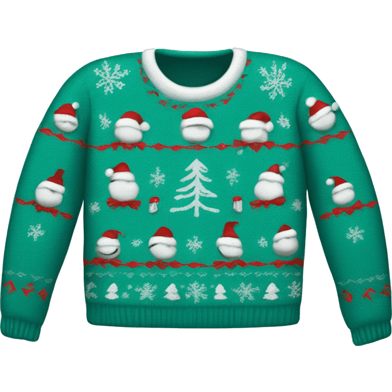 Realistic isolated teal,read,and white ugly Christmas sweater. emoji