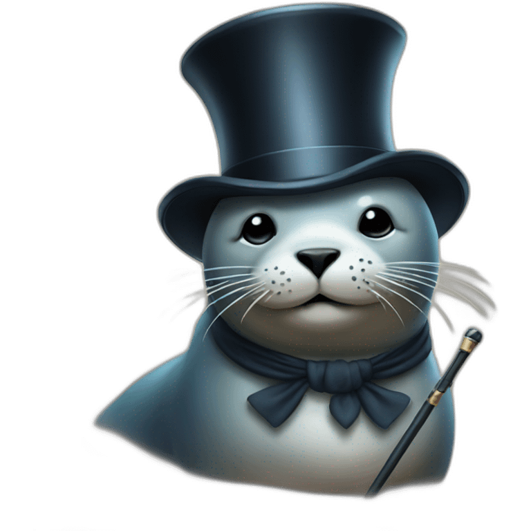 seal holding wand wearing top hat emoji