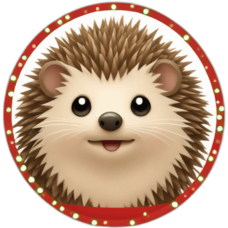 Hedgehog surrounded by a circle with Christmas style emoji