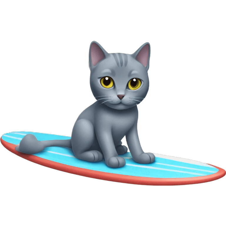 Russian blue cat on a surfboard  emoji