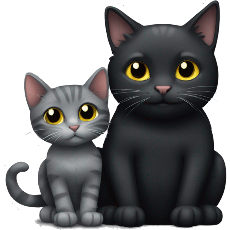 A black cat and a gray small kitten hug emoji