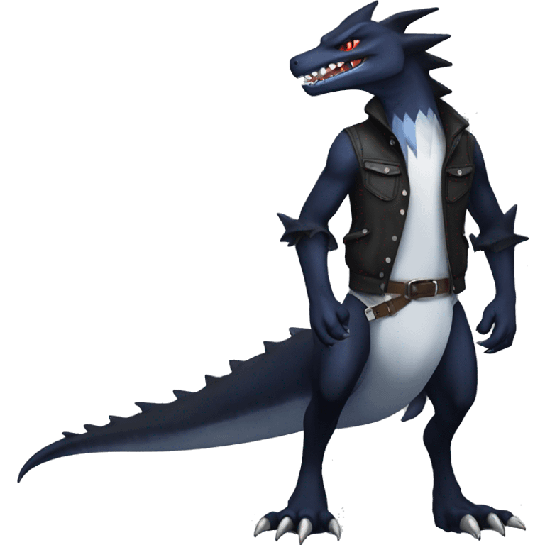 Black Cool Edgy Nargacuga-Garchomp-Sergal Fakémon with Edgy markings,  full body emoji