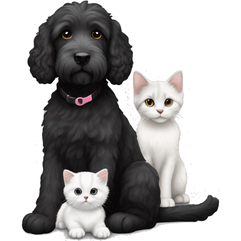 Black labradoodle and white and grey kitten emoji