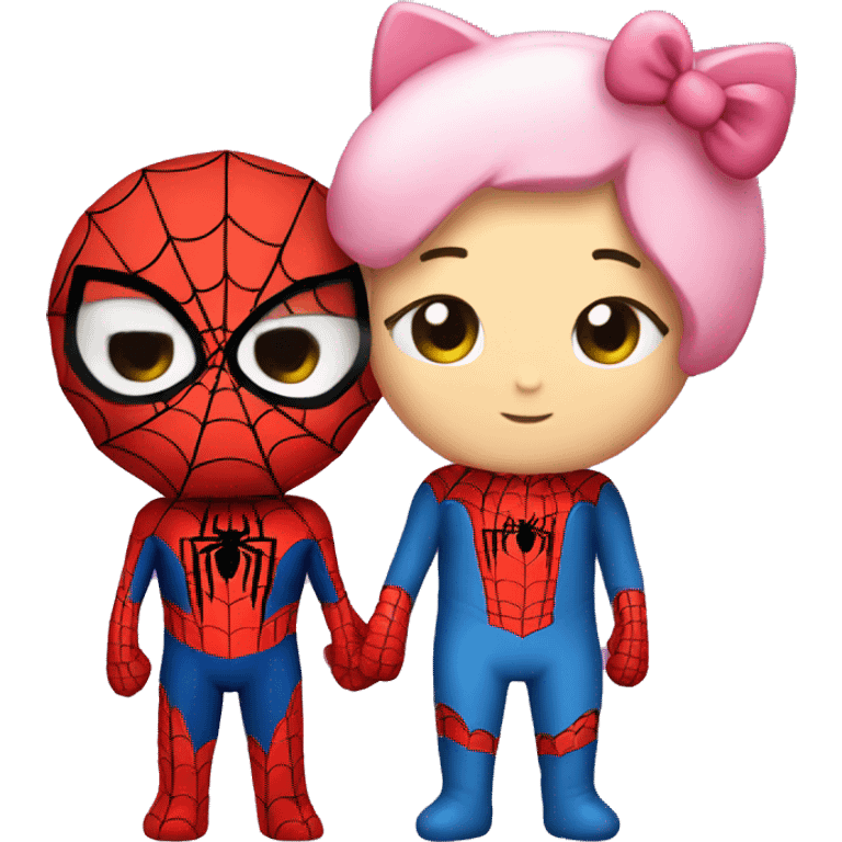 spiderman and hello kitty cuddle emoji