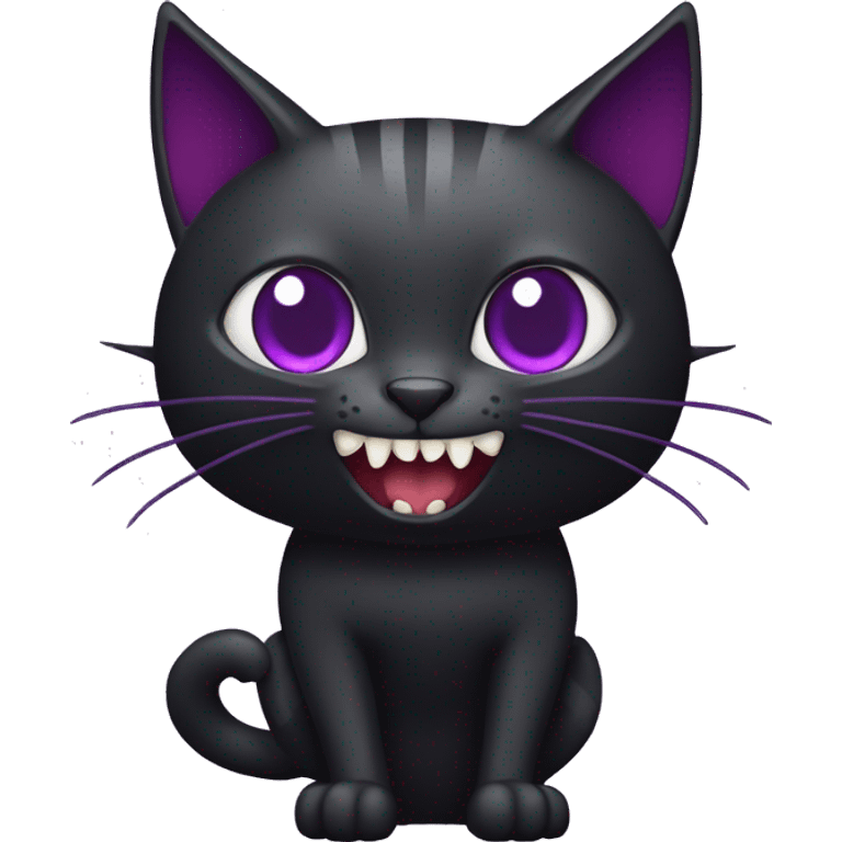 Black-purple Cat-Fakémon with vampire teeth full body emoji