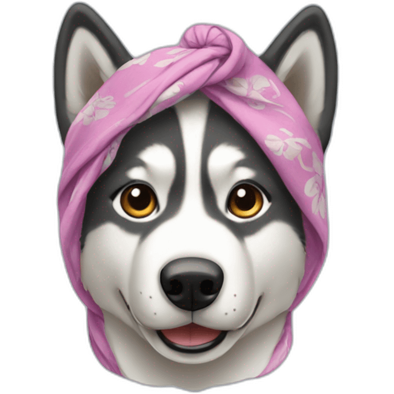 a husky with a foulard on his head covering his ears emoji