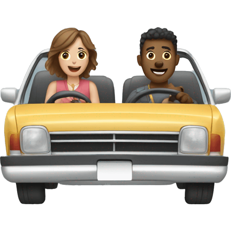 A couple driving with dogs emoji