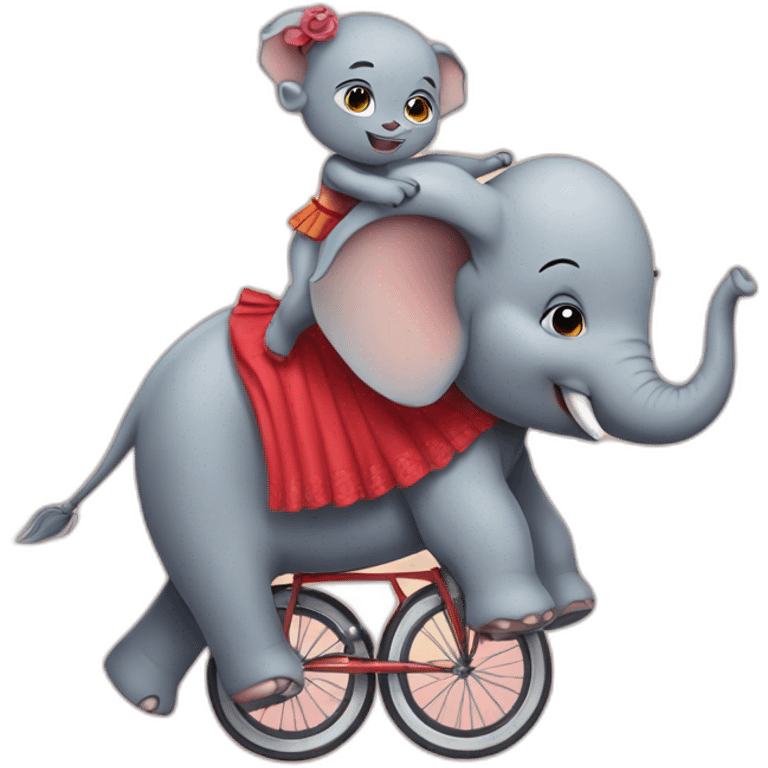 An elephant riding an unicycle wearing a skirt emoji