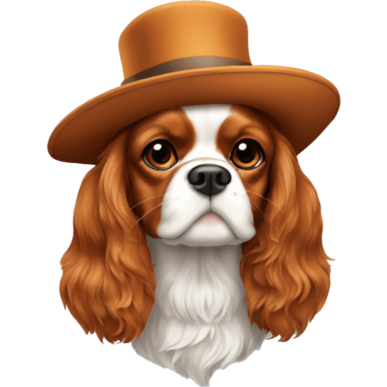 Un cavalier King Charles avec un chapeau haut de forme emoji