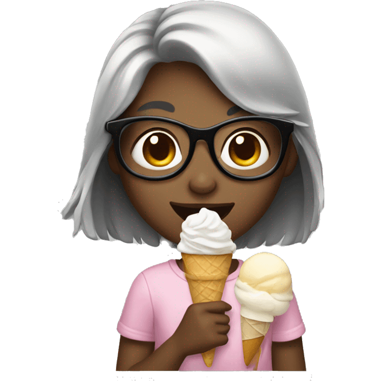 Girl with glasses eating ice cream emoji