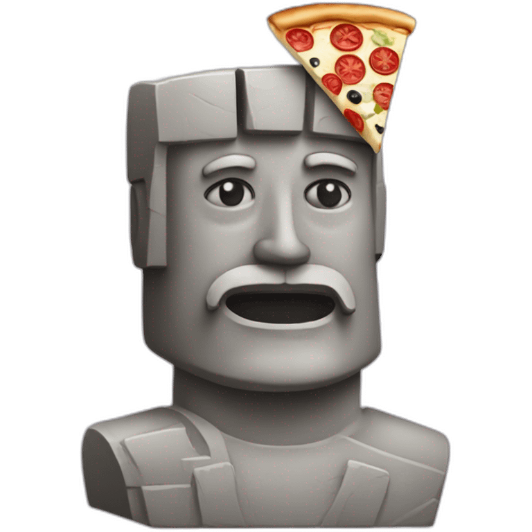 Statue moai avec une pizza et une moustache italienne emoji