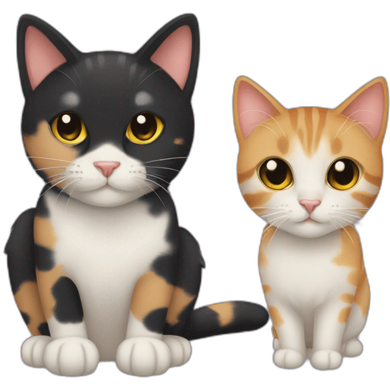 A black cat with a calico cat and a tabby cat emoji